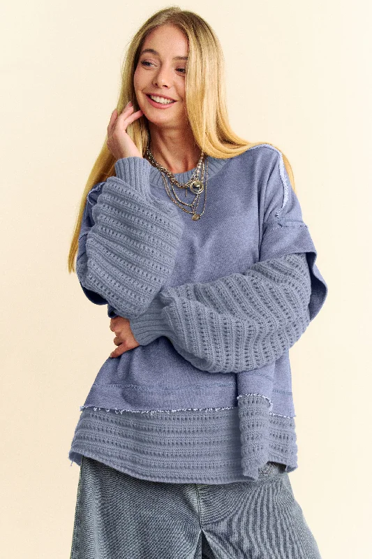 Designer Style Davi & Dani Faux Layered Round Neck Sweater