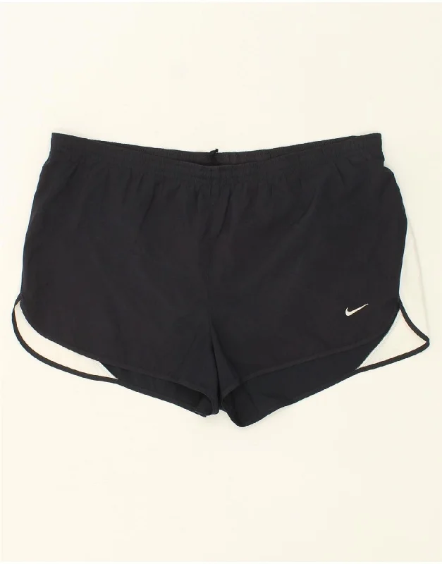 Warm Winter Series NIKE Womens Dri Fit Sport Shorts UK 18 XL Navy Blue Colourblock