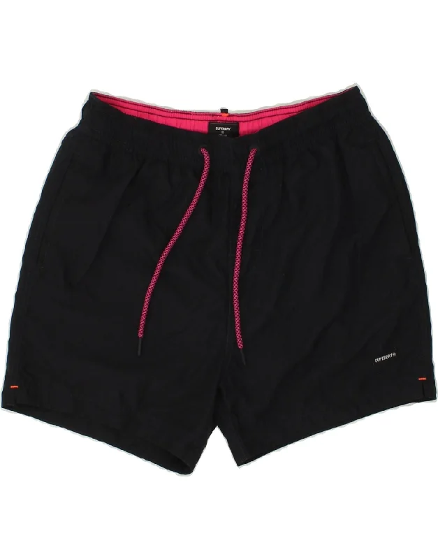 Hooded design SUPERDRY Womens Sport Shorts UK 14 Medium Black Polyester
