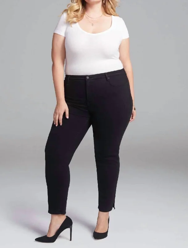 Advanced Customization Slim Straight With Side Slits Ankle Jeans In Black