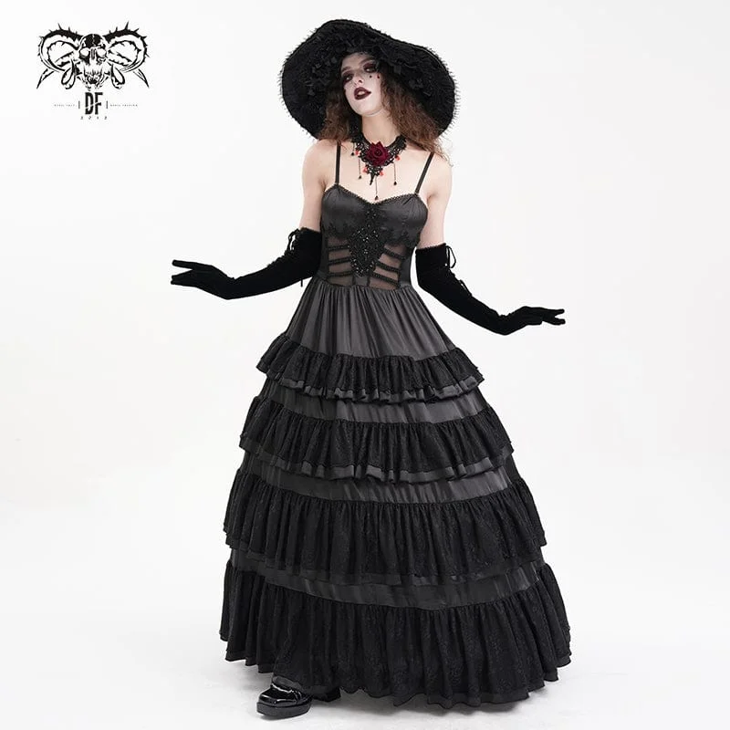 Comfortable Design Women's Gothic Lace-up Mesh Lace Slip Dress