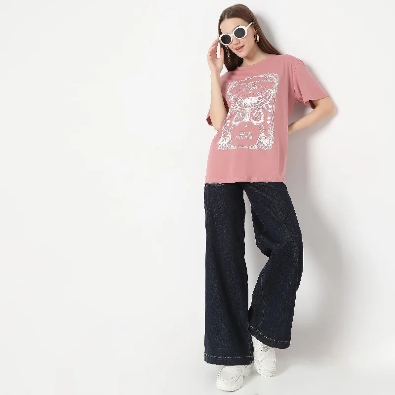 Mid-length Style Oversize Butterfly Print Graphic T-Shirt