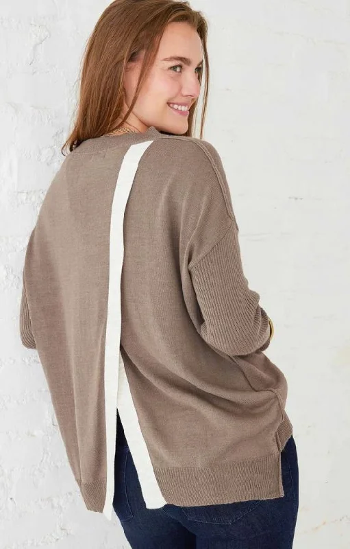 Unique prints Mersea Coronado Split Back Sweater Hazelnut/Seasalt