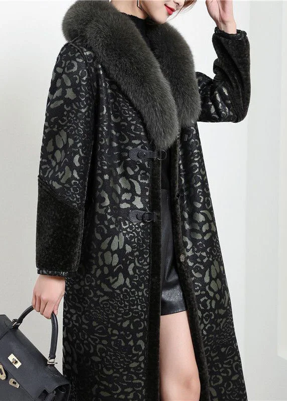 Unique Design Boho Blakcish Green Fox Collar Wear On Both Sides Cashmere Coat Outwear Winter Unique Design Boho Blakcish Green Fox Collar Wear On Both Sides Cashmere Coat Outwear Winter