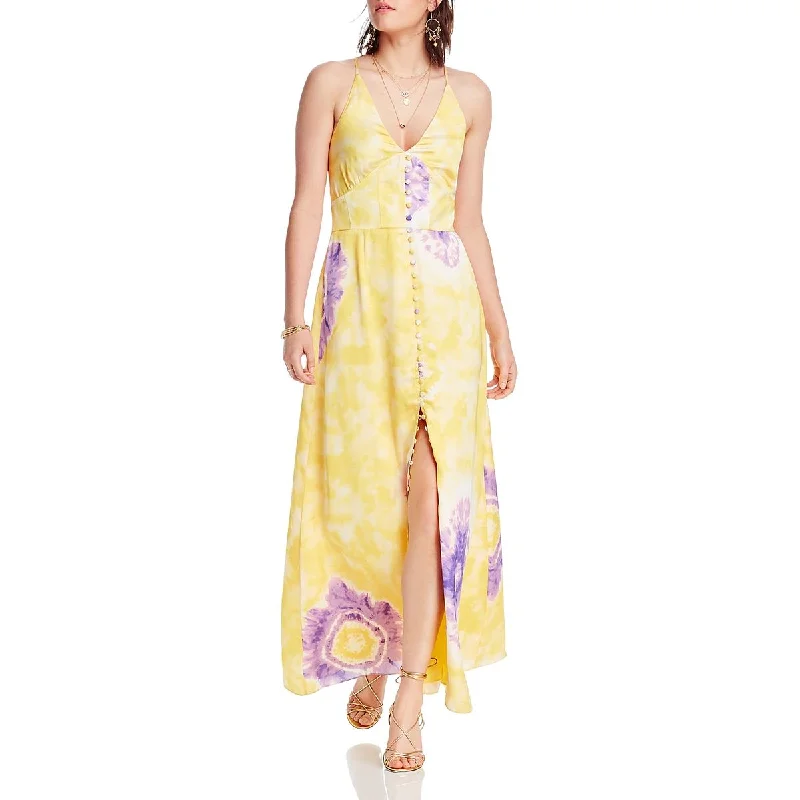 Comfortable Design LINI Womens Noelle Satin V Neck Maxi Dress