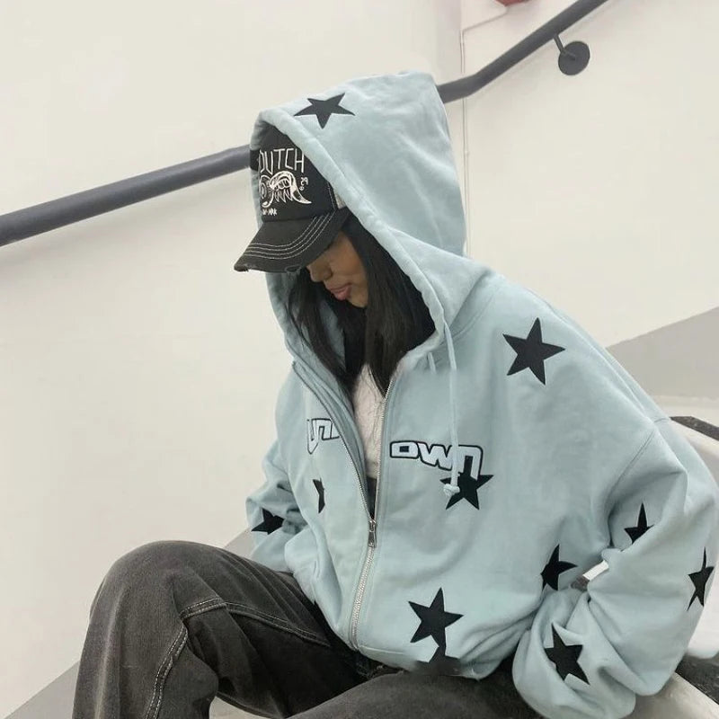 Dynamic Fashion Retro Solid Oversize Harajuku Long Comfortable Hooded Zip Up Hoodie