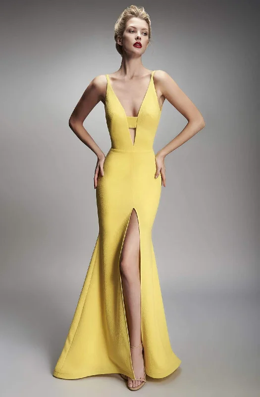 High-end Design Nicole Bakti - 640 Plunged V Neck Cutout High Slit Mermaid Gown