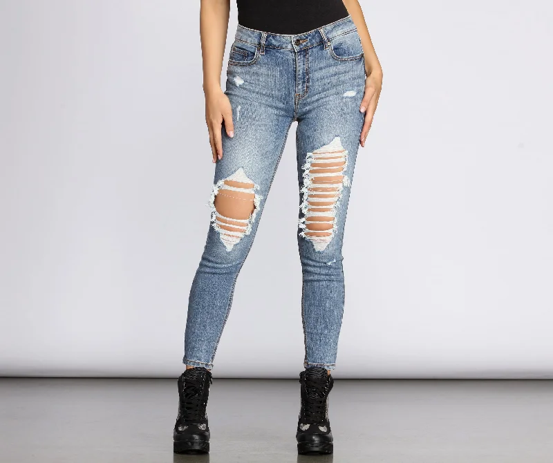 Single-shoulder Neck Design Clara High Rise Destructed Skinny Crop Jeans