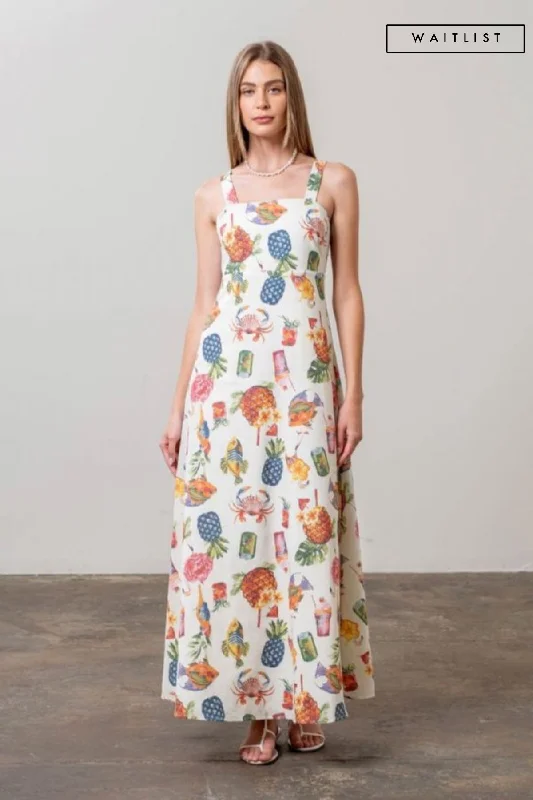 Fresh And Simple Waitlist 3/5 ♥ Shelly Sleeveless Tropical Print Maxi Dress Cream
