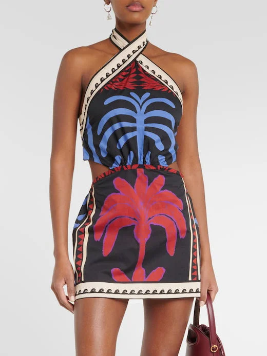Diamond Series Unique Summer Print Charming Halter Neck Mini Dress