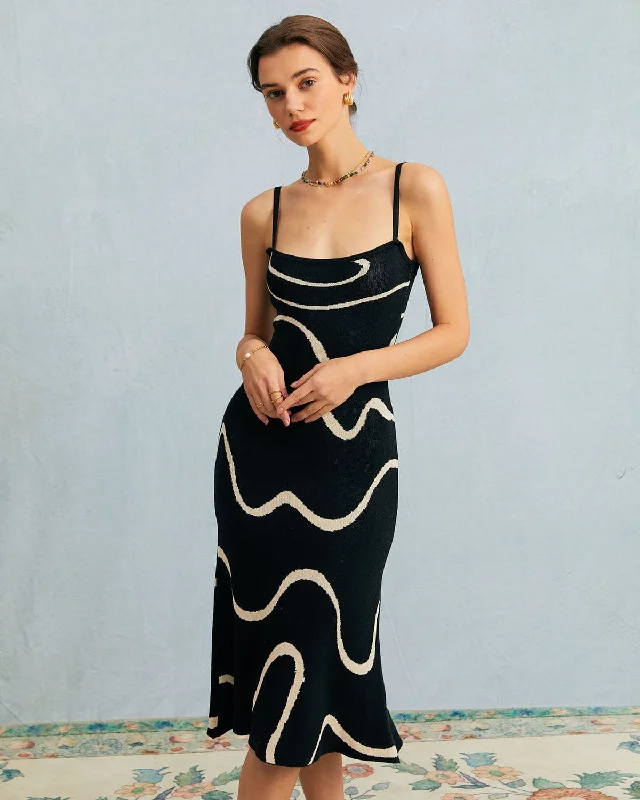 Stretch Design The Black Wave Mermaid Hem Knit Midi Dress