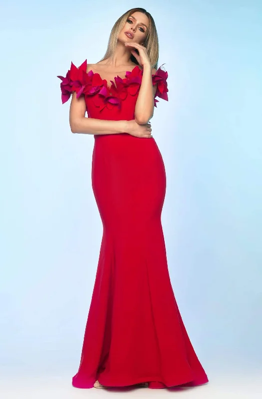 Simple Style Nicole Bakti - 621 Petal Appliqued Long Mermaid Gown