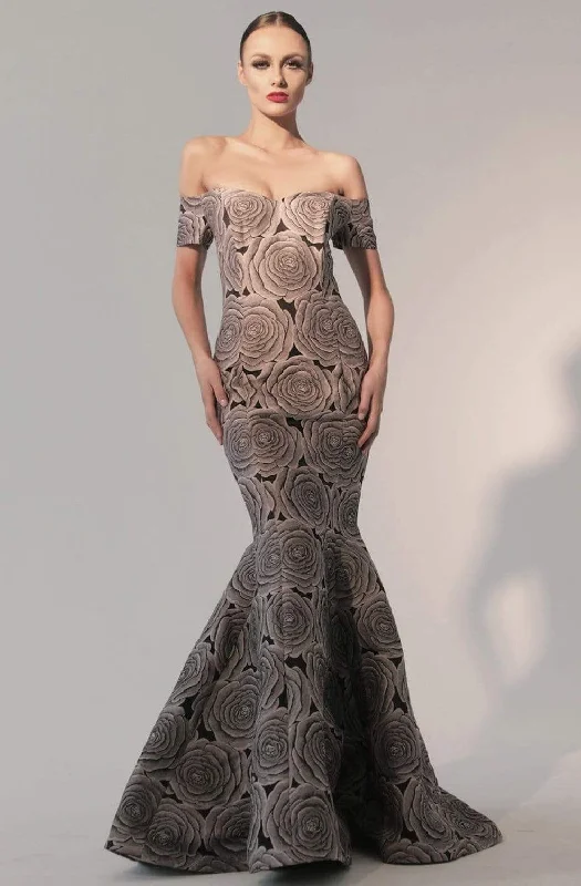 Unique Design Nicole Bakti - 589 Off Shoulder Floral Print Mermaid Gown