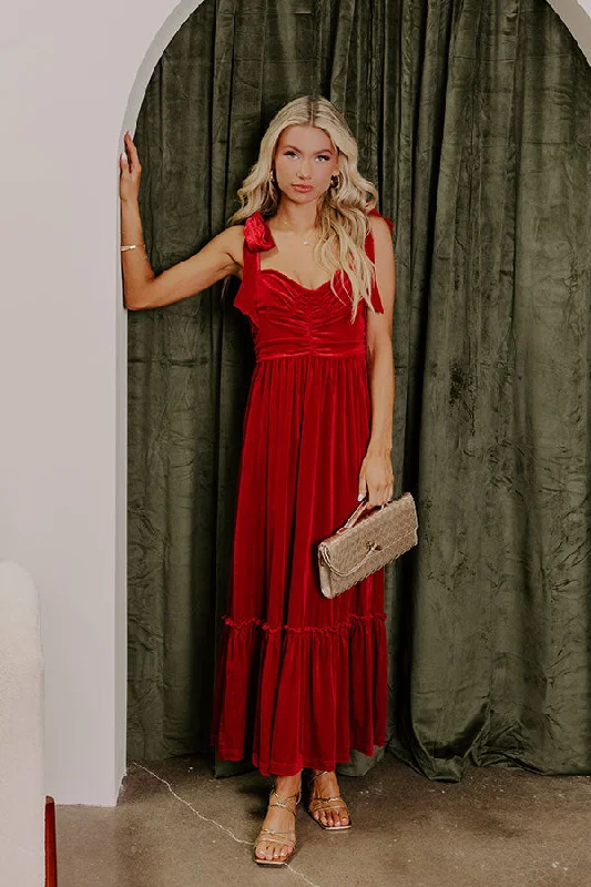 Exquisite Fabrics Cranberry Martini Velvet Midi in Red