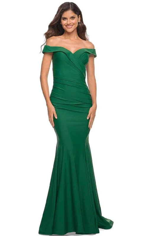 Elegant And Lazy La Femme - 30736 Ruched V-Neck Mermaid Gown