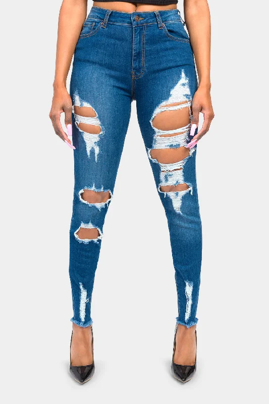 Ultra-lightweight High Rise Destroyed Skinny Jeans