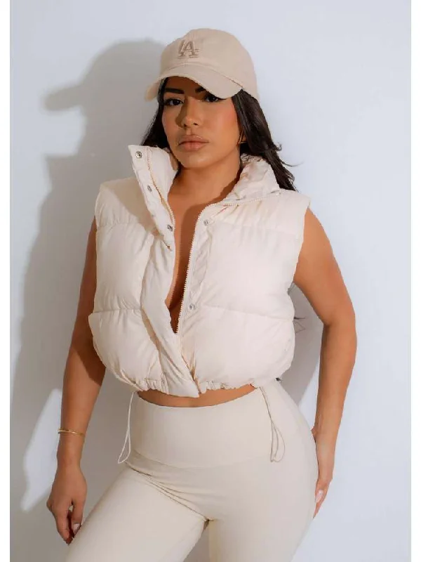 High-end Design Drawstring Stand Collar Zipper Padded Vest