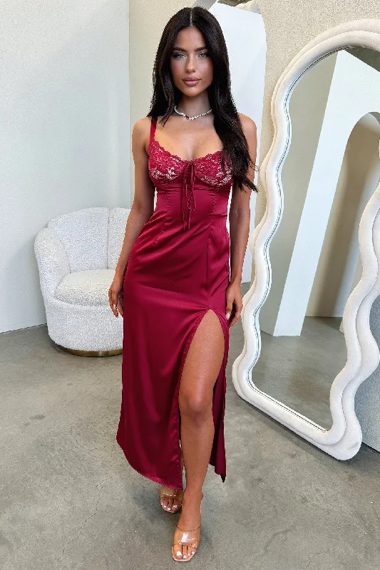 Dynamic Fashion Sorrento Satin Maxi Dress - Red