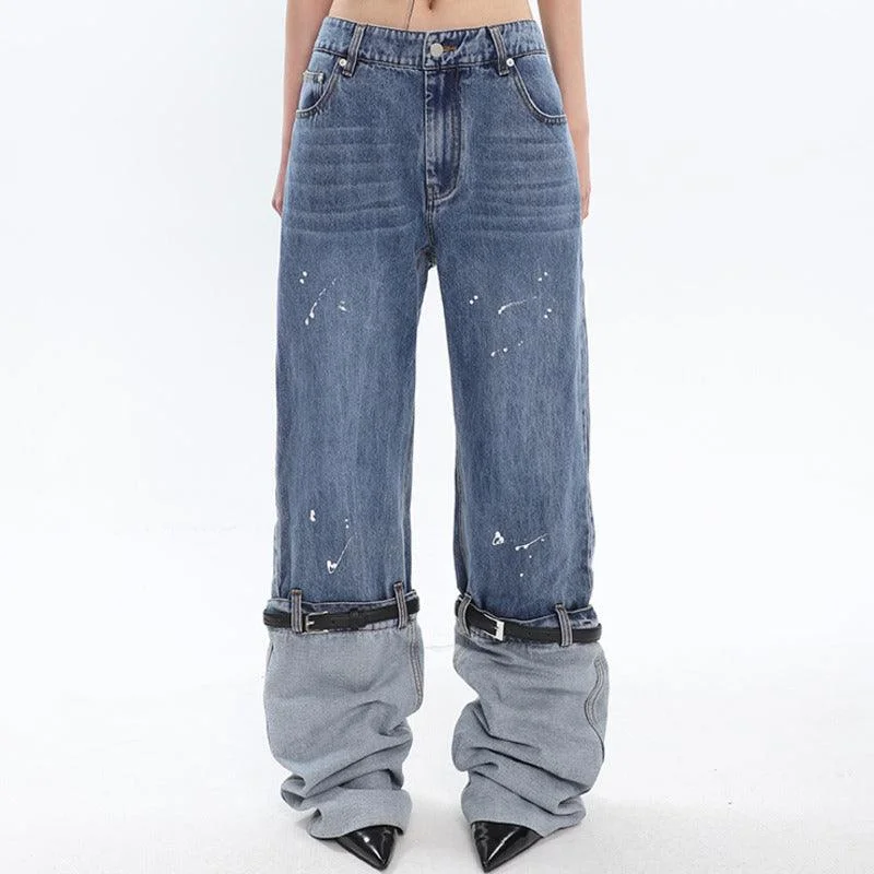 Leisure Travel Women's Contrasting Color Patchwork Washed Jeans