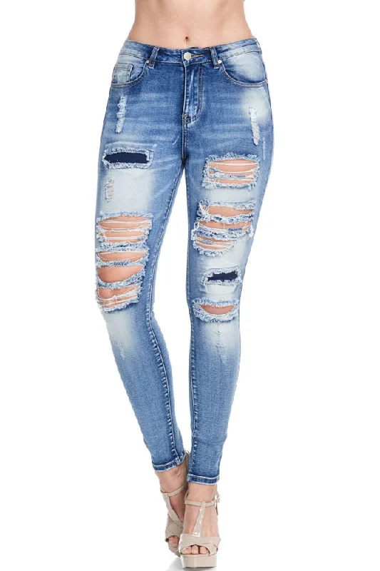 Elegant Style High-Rise Destroyed Skinny Jeans