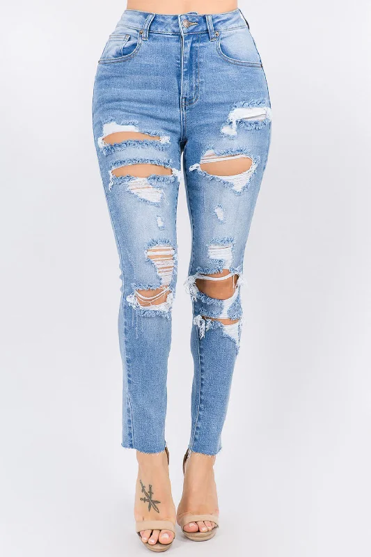Free And Casual Women's High Rise Distressed Washed Out Denim Skinny Jeans