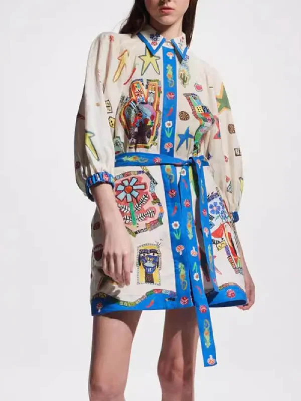 Sweet Girl Temperament Peplum Stylish Printed Cardigan Dress