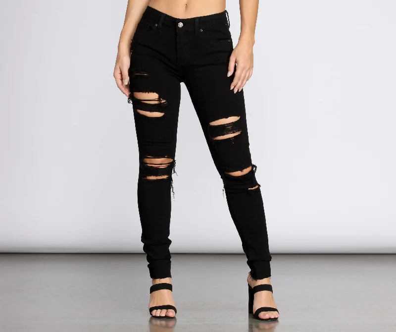 Elegant Style Jude Mid Rise Distressed Skinny Ankle Jeans