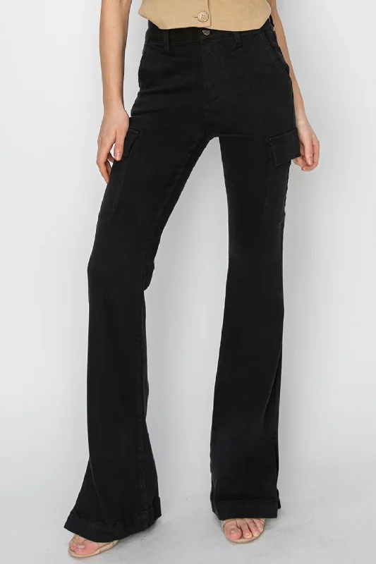 Classic Series RISEN Full Size High Rise Side Slit Cargo Bootcut Jeans