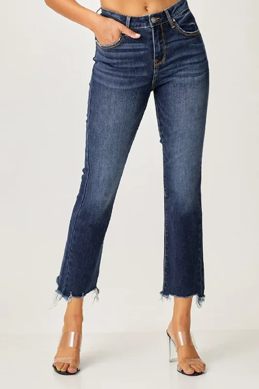 Thin Design Risen Full Size Frayed Hem Cropped Straight Jeans