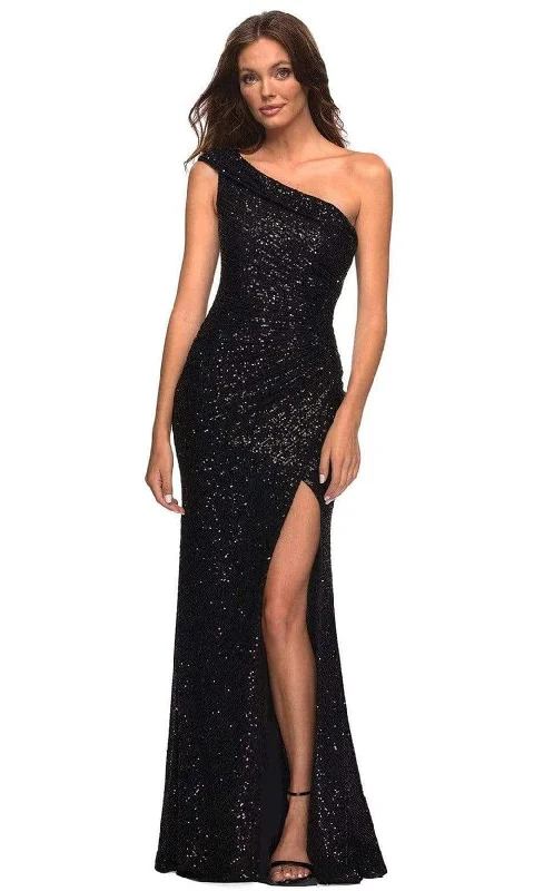 Light And Breathable La Femme - 29627 Folded Asymmetric Long Gown