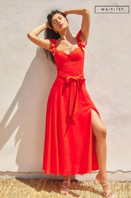 Exquisite Fabrics Waitlist 6/3 ♥ Lizette Flutter Sleeve Waist Tie Maxi Dress Red