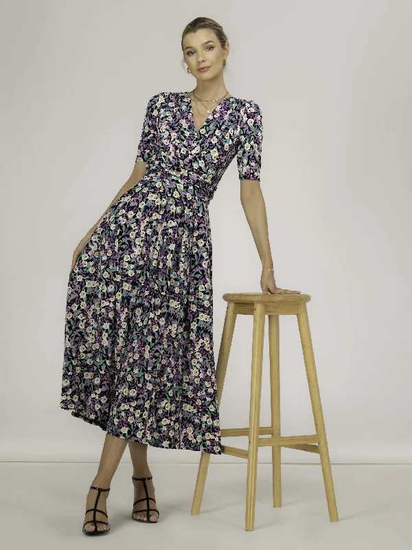 Cool Breeze At Night Molly Jersey Maxi Dress, Purple Floral