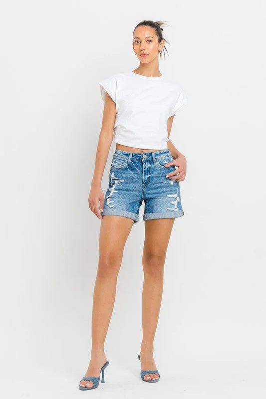 Minimalism High Rise Double Cuff Shorts