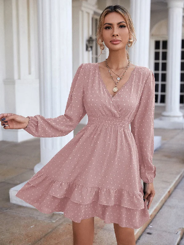 British Fashion Use Your Imagination Smocked Metallic Tie Dress - Latte