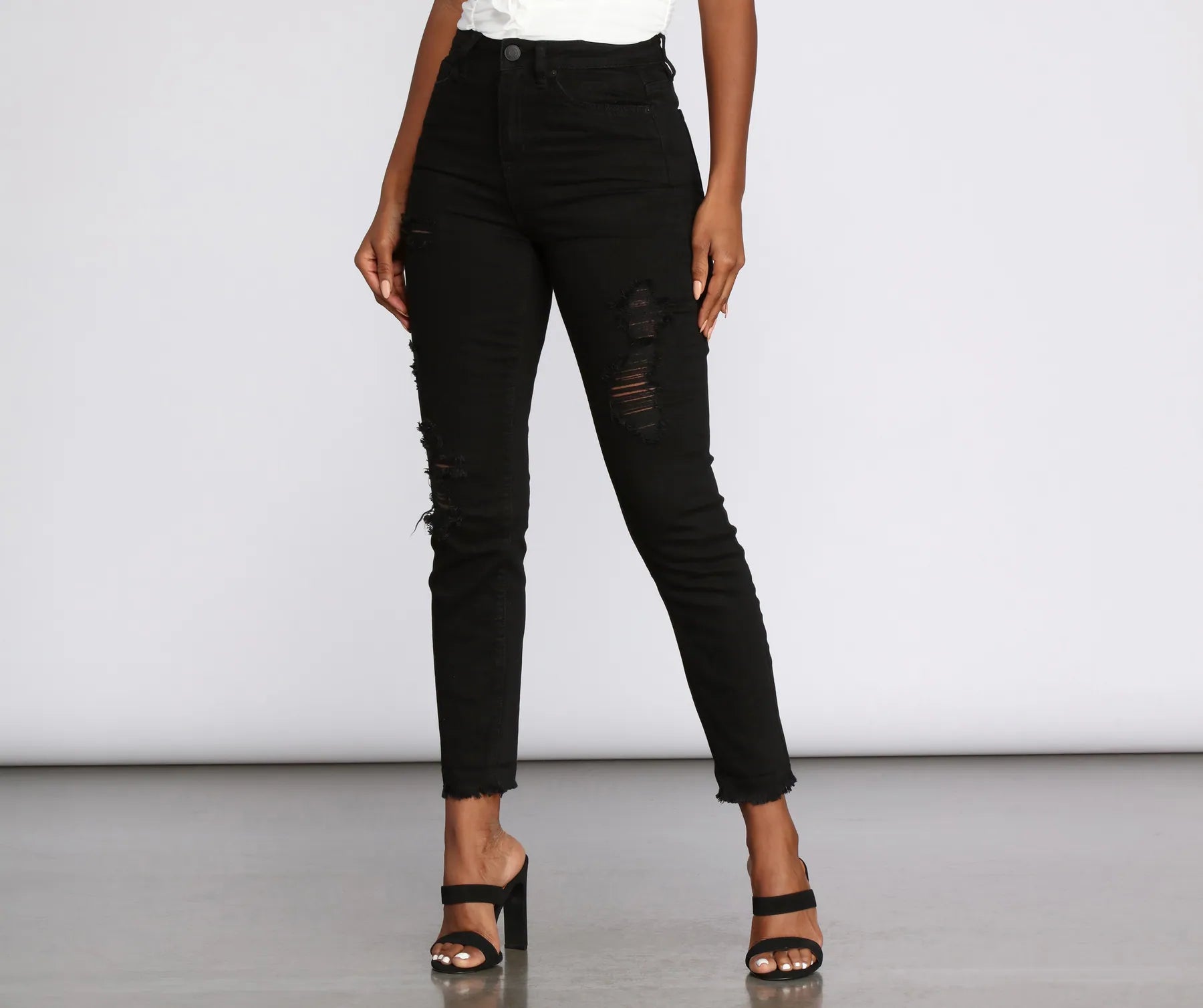 Slim Fit On The Rise Distressed Skinny Jeans