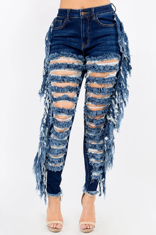 End Of The Year High Waist Cut Out Fringe Jeans