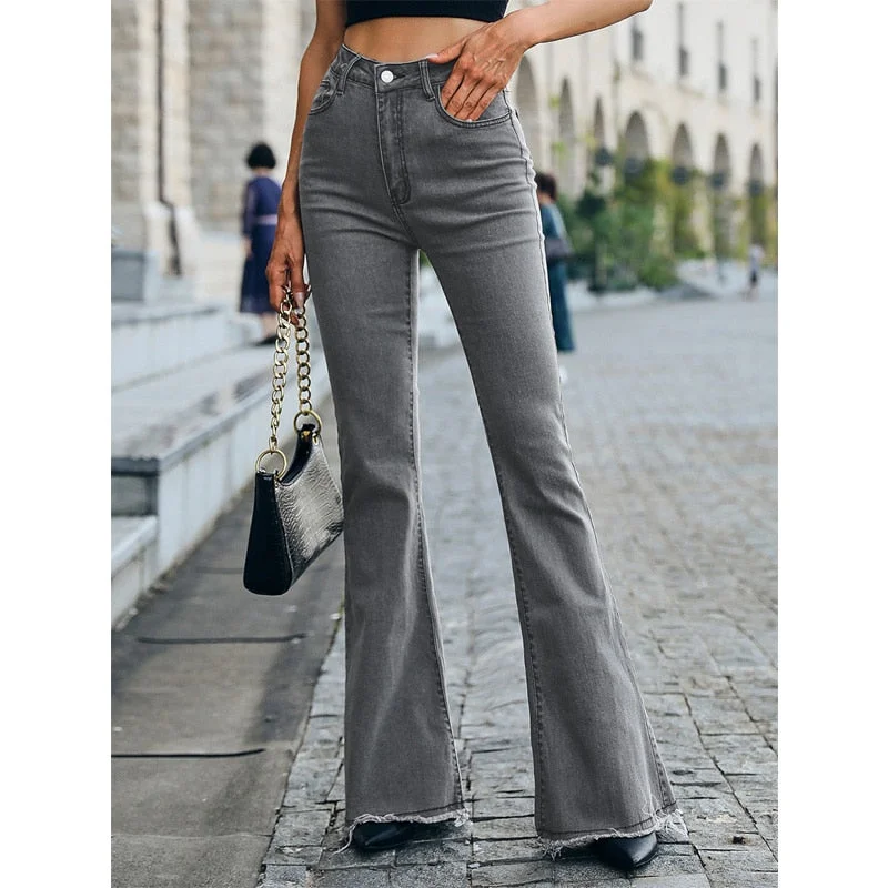 Stunning Fashion DressBetty - Benuynffy Button Fly Women's Raw Hem Flare Jeans