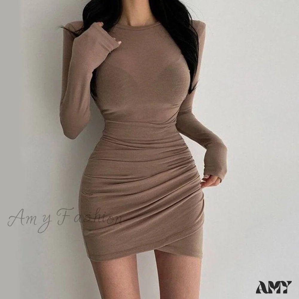 Mid-length Style Amy Fashion - Long Sleeve Ruched Sexy Bodycon Mini Dress