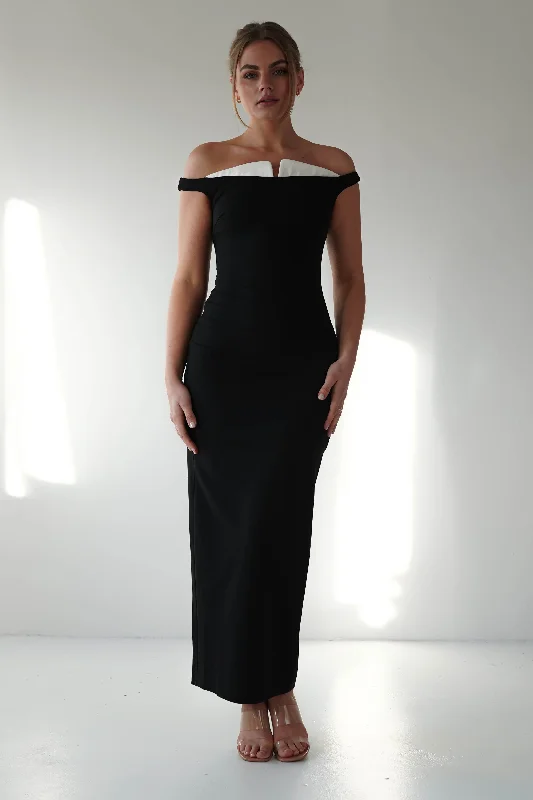Elegant And Simple Glenda Contrast Bodycon Midaxi | Black