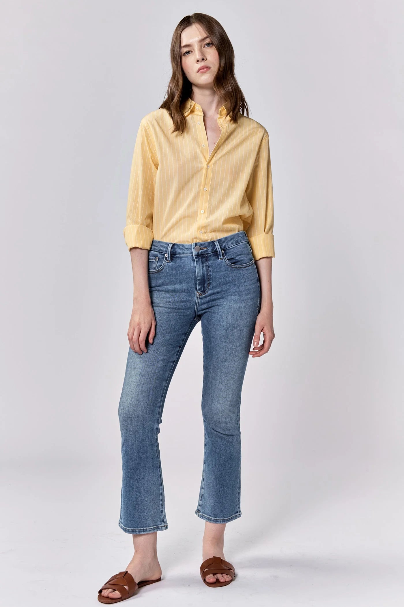 Slim Fit Dear John Jeanne Mid Rise Cropped Flare Jeans Tekapo