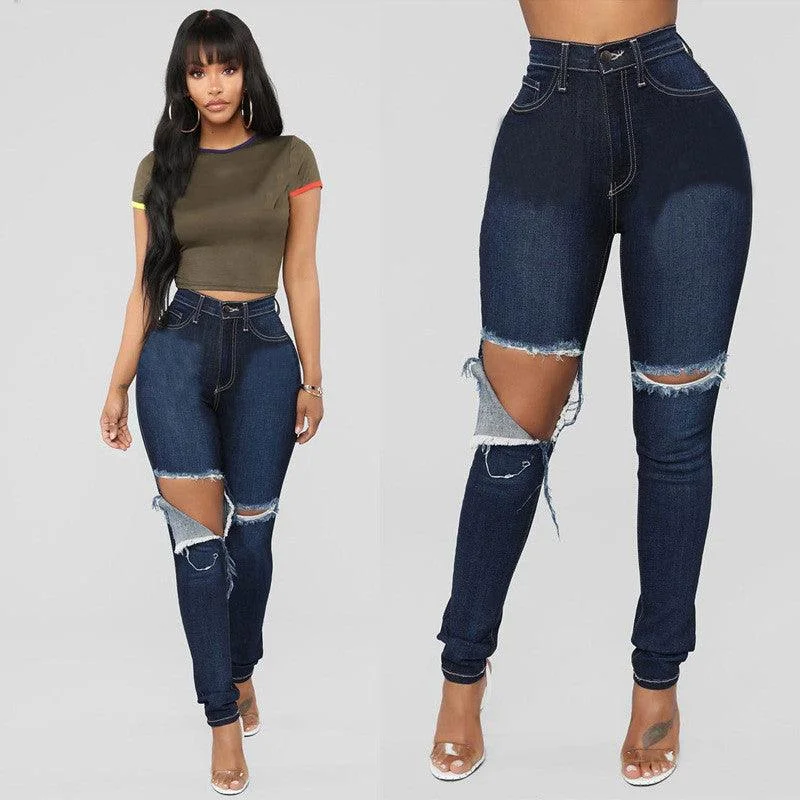 Sweet breath Women's Fashion Ripped Slim Fit Skinny Jeans