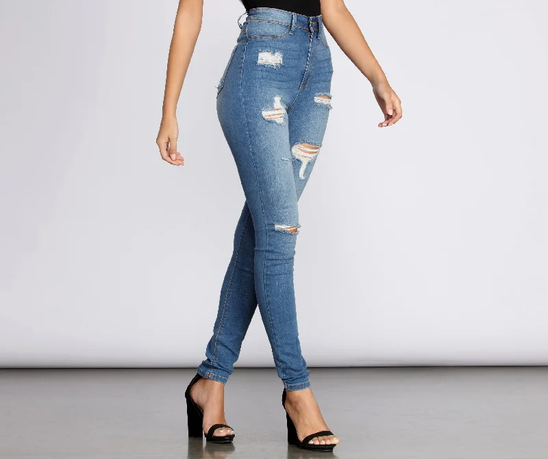 Comfortable Design High Rise Super Destructed Skinny Jeans