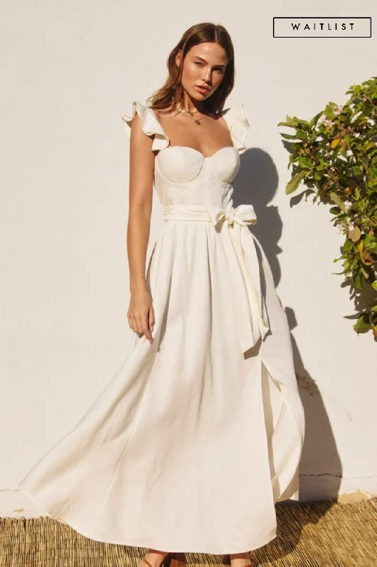 Unique prints Waitlist 5/14 ♥ Lizette Flutter Sleeve Waist Tie Maxi Dress Ivory