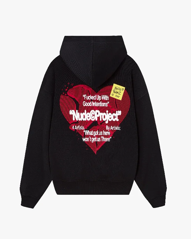 Wearable At Home Or Out HEARTBROKEN ZIP-UP HOODIE BLACK