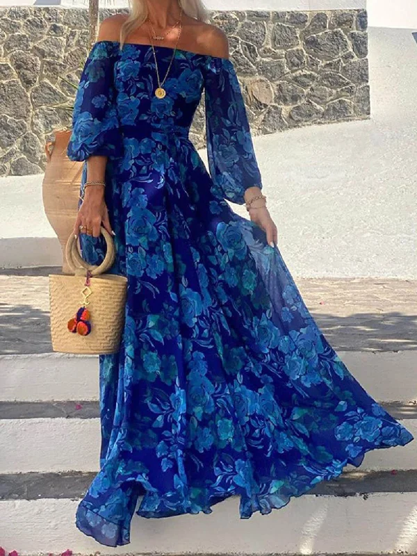 Versatile Items Foral Off Shoulder Back Graceful Smocked Vacation Maxi Dress