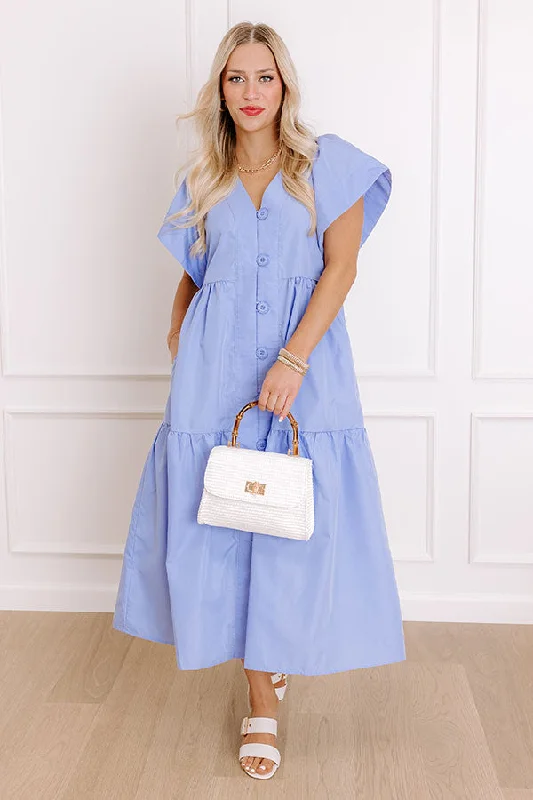 Elegant Tailoring Subtle Charm Button Down Midi Dress in Light Periwinkle