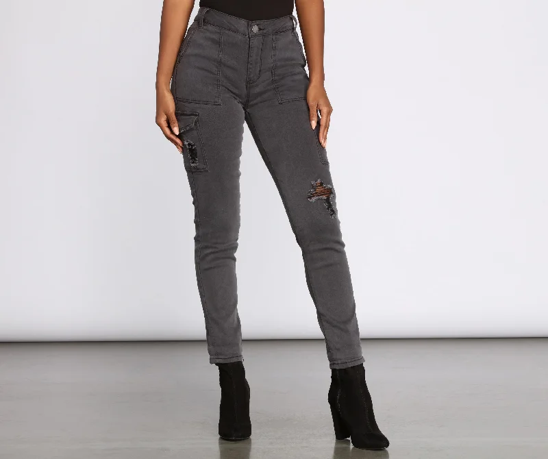 Luxury Temperament High Rise Skinny Cargo Pants