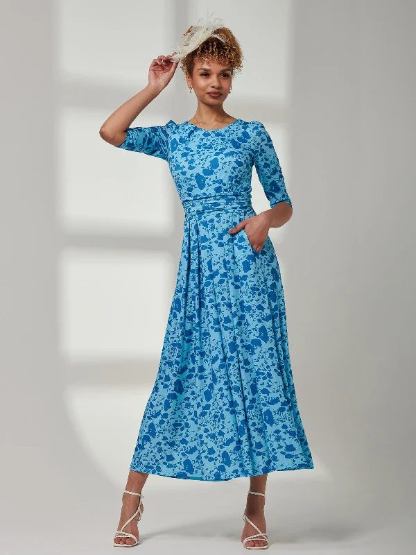 Noble And Elegant Goldie 3/4 Sleeve Jersey Maxi Dress, Blue Floral