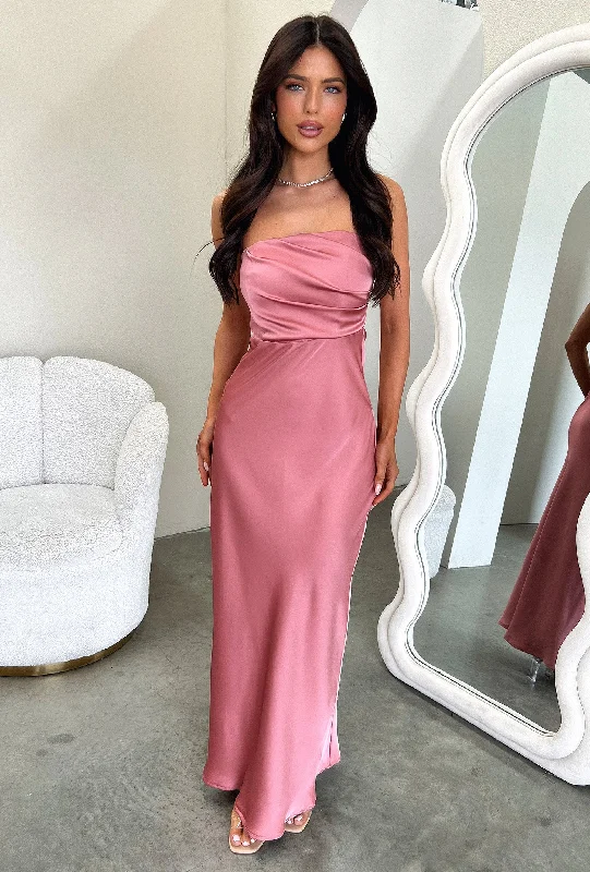 Free And Casual Elio Strapless Satin Maxi Dress - Rose