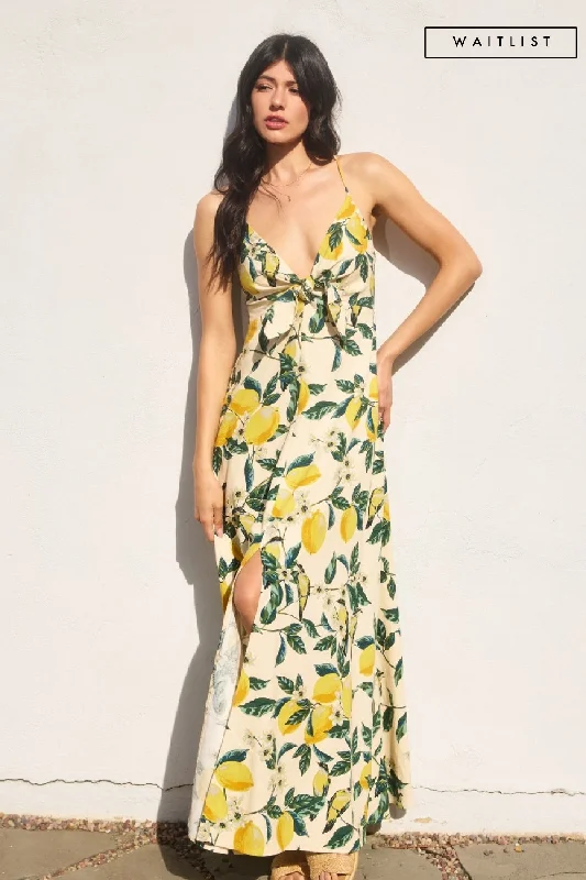 Design Perception Waitlist 6/5 ♥ Sonia Sleeveless Back Tie Lemon Print Maxi Dress Yellow